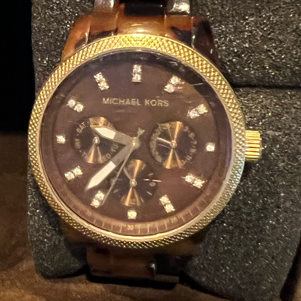 Michael Kors Tortoiseshell Watch Ritz MK5038 Swarovski Crystals chronograph dial - Picture 3 of 6